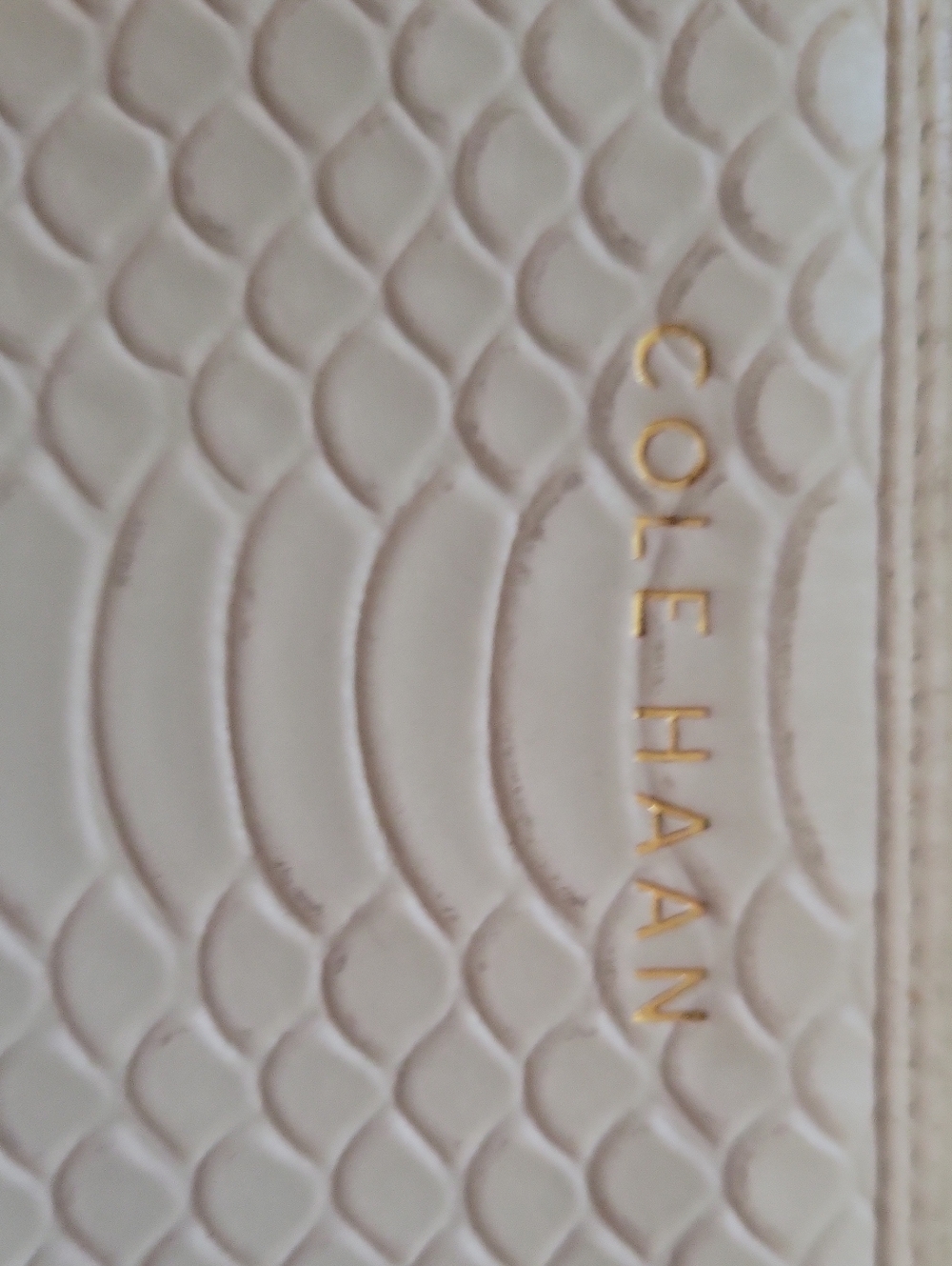 Cole Haan Cream Embossed Zip Wallet with Gold Logo